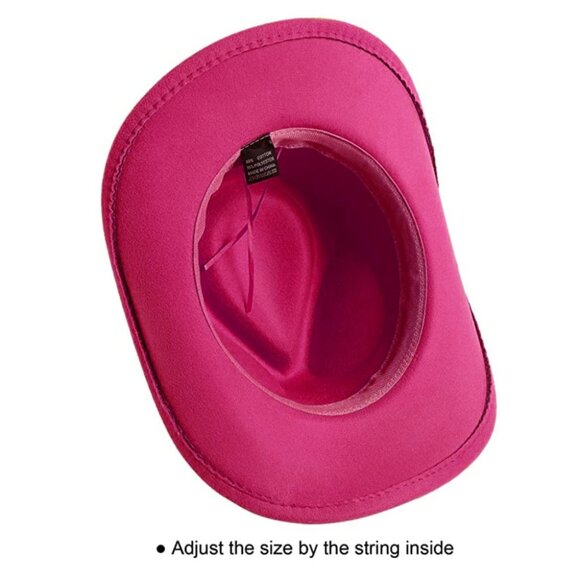 Pink Cowboy & Cowgirl Hat – Wide Brim, Turquoise Beads,‎ Retro Western Look - Picture 3 of 3